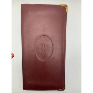 Cartier Must de Cartier Burgundy Leather Long‎ Bifold Wallet Gold Corners #674